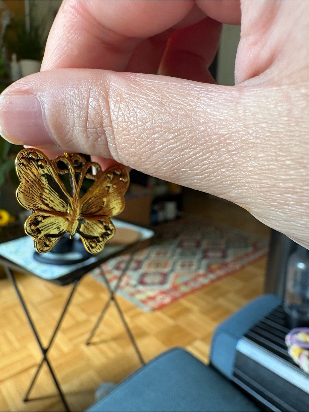 Gold-Tone Pink & Mint Butterfly Drop Earrings - Picture 8 of 8